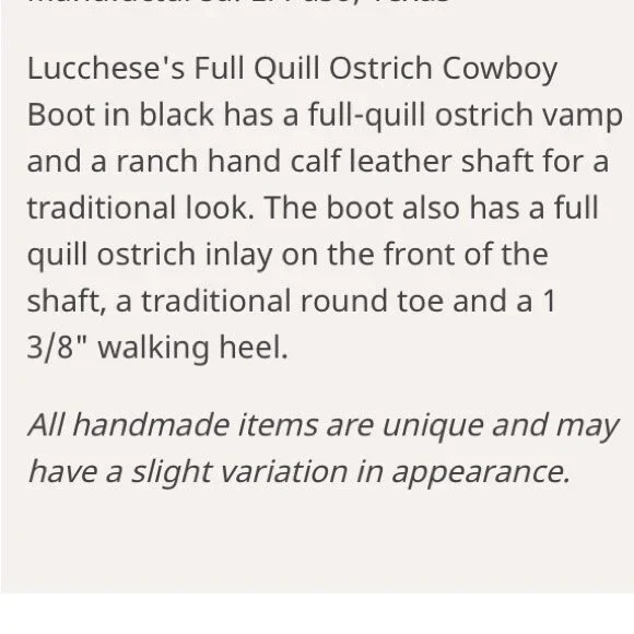 Lucchese 100% Leather full Quill Ostrich Brown Western Cowboy Boots 8